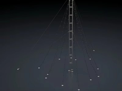 Industrial Equipment Tall Tower Structure With Surrounding Support Cables and Multiple Base Connection Points 3d model