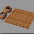 Wooden Go Board With Two Bowls Containing Black And White Stones