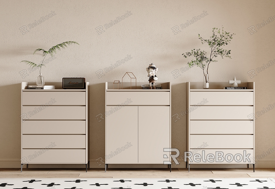 Cabinet of drawers Side Cabinet Combination Cabinet of drawers Storage Cabinet Decorative Cabinet Shoe Cabinet Ornaments Doll Green Plant model