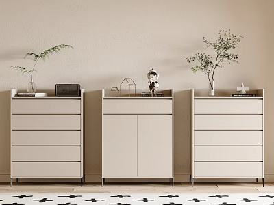Cabinet of drawers Side Cabinet Combination Cabinet of drawers Storage Cabinet Decorative Cabinet Shoe Cabinet Ornaments Doll Green Plant 3d model