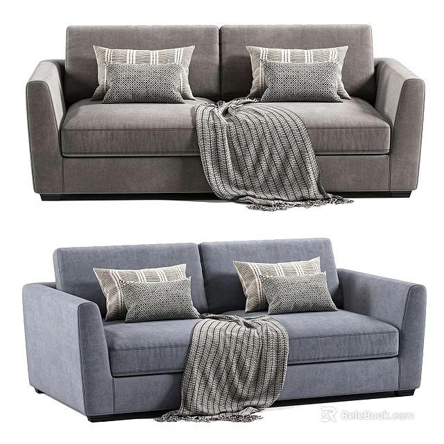 Cozy Two Seater Sofa Interior Design With Decorative Pillows And Throw Blanket 3d model 