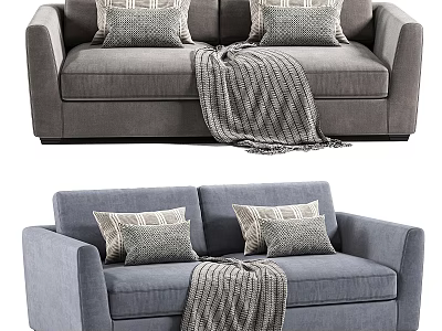 Cozy Two Seater Sofa Interior Design With Decorative Pillows And Throw Blanket 3d model