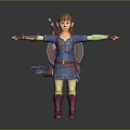 Male Character in Blue Outfit with Red Boots Carrying Sword and Arrow Quiver Arms Outstretched