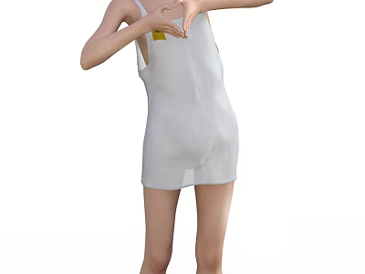 Woman In White Dress Making Heart Shape Gesture Standing On White Background 3d model