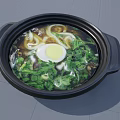 Delicious Clay Pot Noodle Soup With Soft Boiled Egg Fresh Green Vegetables And Rich Broth