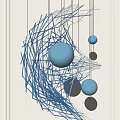 Abstract Modern Chandelier Design Featuring Blue Lines And Spherical Elements 3d model