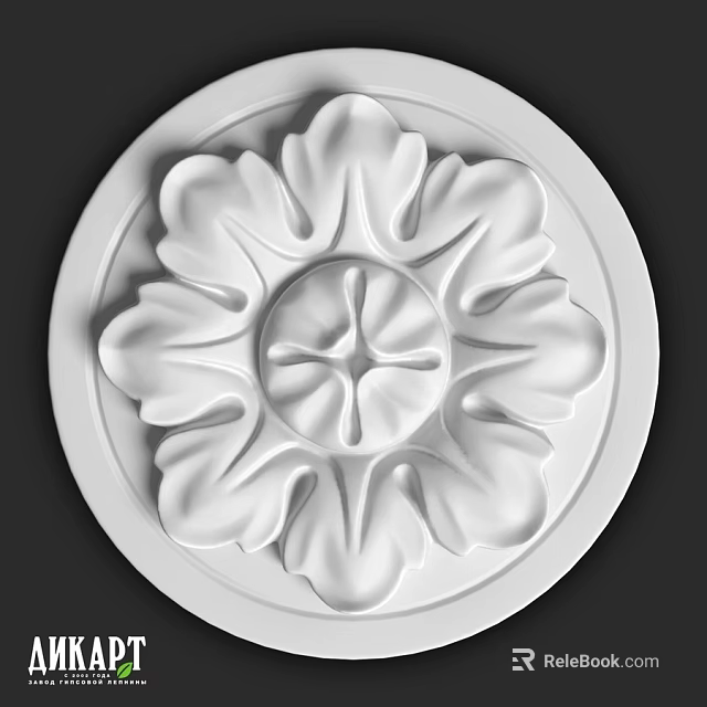 White Circular Architectural Component with Intricate Floral Relief Design Details 3d model 