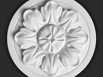 White Circular Architectural Component with Intricate Floral Relief Design Details 3d model