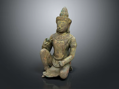 Ancient Bronze Buddha Statue In Seated Posture With Ornate Details And Hand Gestures 3d model