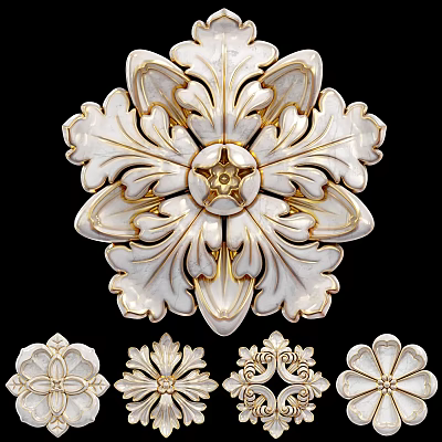 Ornate Floral Carving Design With White Base Gold Accents And Detailed Patterns Decor Pieces 3d model