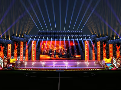 Stage Ethnic Lighting Outdoor Grid Large Screen Stage Fireworks Festival 3d model
