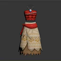 Red And Beige Household Living Item With Decorative Skirt And Tassel Accents