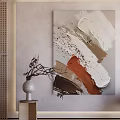 Abstract Oil Painting With White Gray Brown Orange Brushstrokes In Modern Living Room Decor