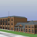 Historic Multi Story Red Brick Building With Arched Windows And Grey Roof