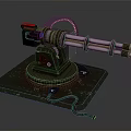 Mechanical Rotary Cannon Mechanism With Metal Barrel Rotating Base And Connecting Cable