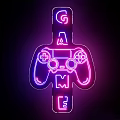 Purple and Pink Neon Decorative Lights in Game Controller Shape with GAME Text 3d model