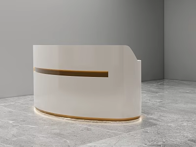 Sleek Modern Reception Desk With White Curved Design Brown Accent Strip On Gray Marble Floor 3d model
