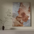 Abstract Artwork With Brown Beige Gray Tones And Green Branch In Vase On Wall