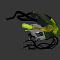 Sci Fi Character Creature With Mechanical Green Armor Yellow Parts And Black Cables