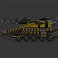 Futuristic Yellow And Blue Armored Tank With Advanced Turret And Track Details
