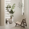 Potted Plants In Modern Interior With White Planter Window Blinds Gray Container And Woven Chair