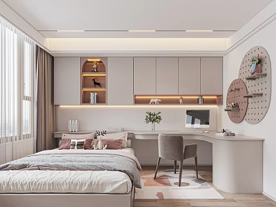 Modern Tatami Bedroom Interior With Tatami Bed Storage Cabinets And Study Desk 3d model