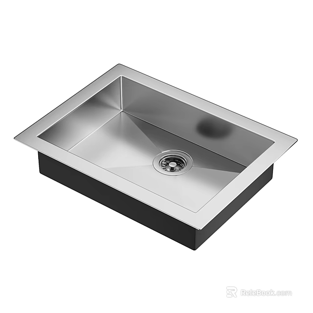 Stainless Steel Single Bowl Square Kitchen Sink With Central Drain And Sleek Design 3d model 