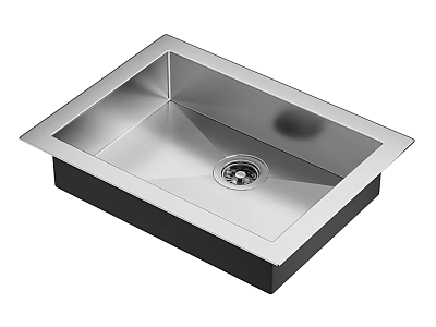 Stainless Steel Single Bowl Square Kitchen Sink With Central Drain And Sleek Design 3d model