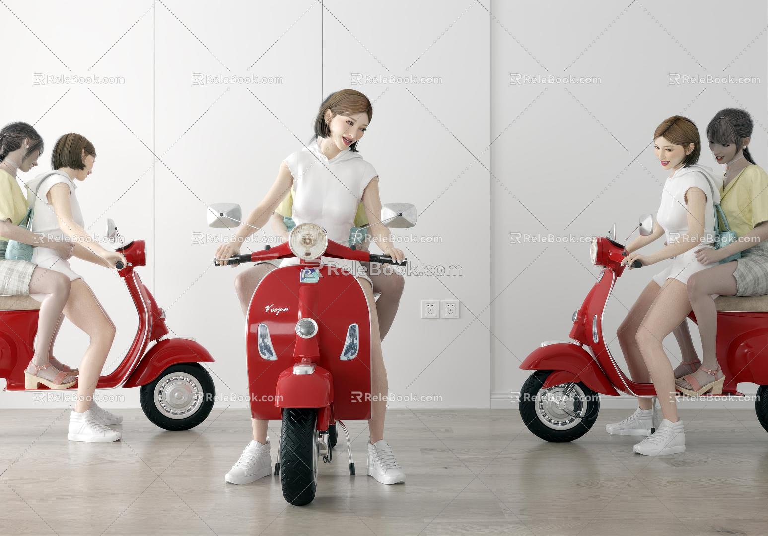 Modern Double Cycling Girl Character 3d model