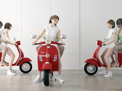 Modern Double Cycling Girl Character 3d model