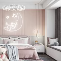 Cute Kids Room Interior With Pink Walls Moon Star Decor And Teddy Bear