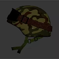 Camouflage Tactical Helmet With Black Goggles And Red Strap Design