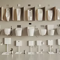Modern Bathroom Showroom Display With Various Urinal Designs And Toilet Fixtures