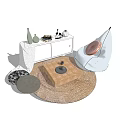 Cozy Bean Bag Chair Interior With Round Woven Rug Wooden Coffee Table And Decorative Vases
