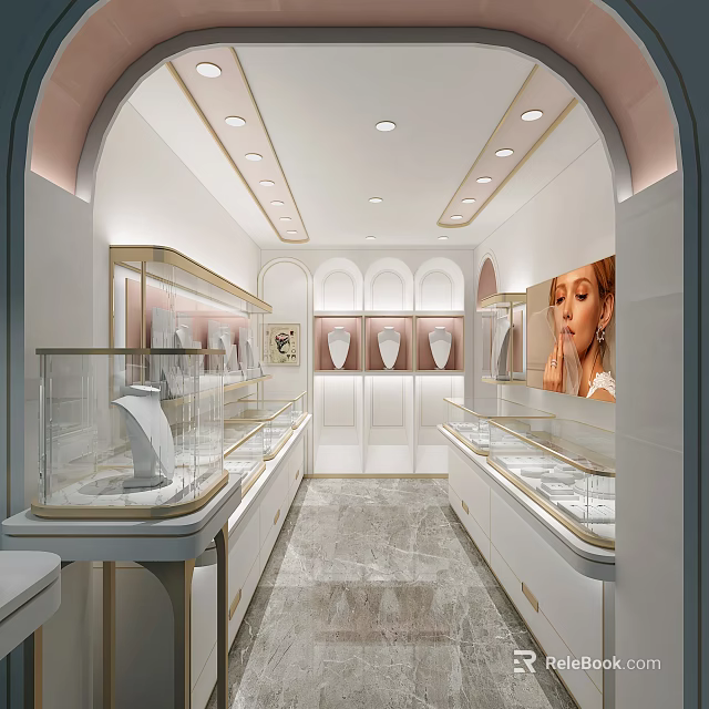 Elegant Jewelry Store Interior Design With Glass Display Cases And Jewelry Displays 3d model 