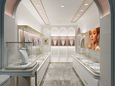 Elegant Jewelry Store Interior Design With Glass Display Cases And Jewelry Displays 3d model