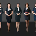 Professional Women in Black and Navy Blue Attire With Short Skirts Pantyhose and High Heels