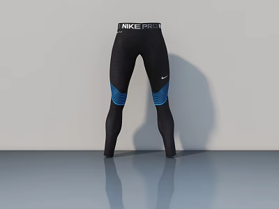Nike Pro Hyperwarm Leggings Black with Blue Panels and White Logo on Gray Background 3d model