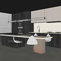 Modern Kitchen Interior Design With Island Countertop Cabinets And Dining Chairs 3d model