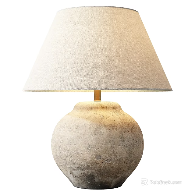 Textured Stone Base Table Lamp With Cream Fabric Shade And Warm Light 3d model 
