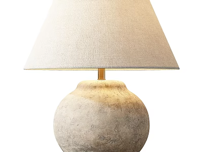 Textured Stone Base Table Lamp With Cream Fabric Shade And Warm Light 3d model