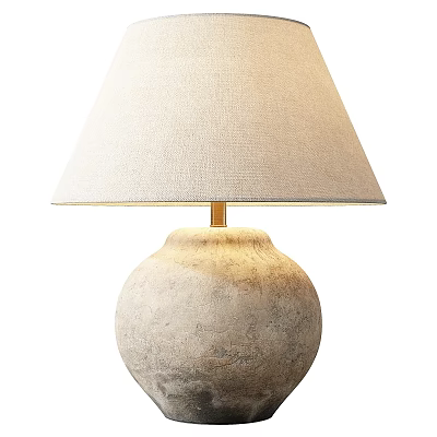 Textured Stone Base Table Lamp With Cream Fabric Shade And Warm Light 3d model