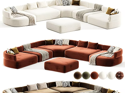 Modern Sectional Sofa With Color Options Ottoman Decorative Pillows And Throws 3d model