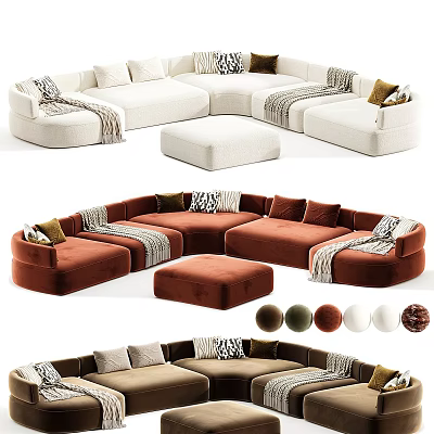 Modern Sectional Sofa With Color Options Ottoman Decorative Pillows And Throws 3d model