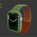 Smart Watch With Green Strap Orange Lining Square Dial And Black Screen 3d model