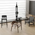 Single Chairs In Modern Interior With Black Bar Stool Brown Gray Armchairs Wooden Floor White Blinds
