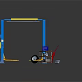 Car Repair Equipment With Blue Vehicle Lift Red Tire And Tool Cabinet