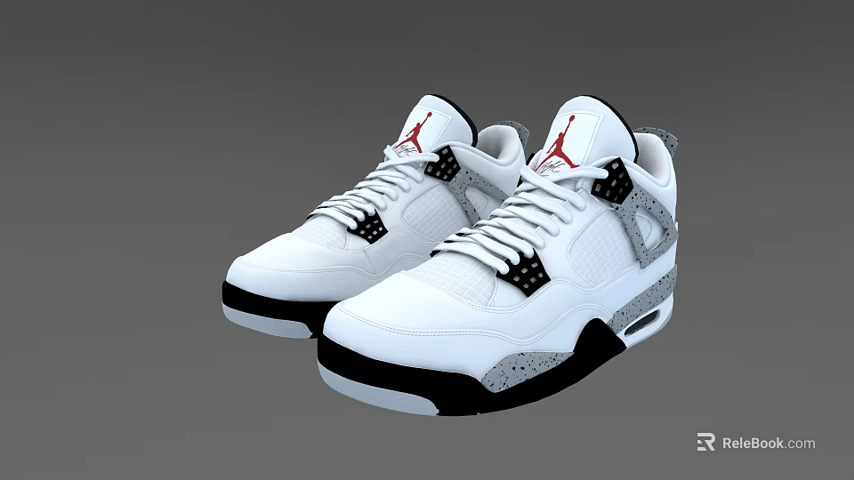White Basketball Sneakers With Red Logo Gray Panel Details White Laces And Black Sole 3d model 