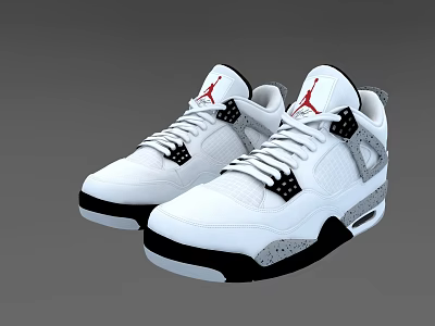 White Basketball Sneakers With Red Logo Gray Panel Details White Laces And Black Sole 3d model