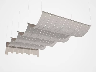 Modern Wavy Hanging Ceiling Drapery with Multiple Layered White Fabric Panels 3d model